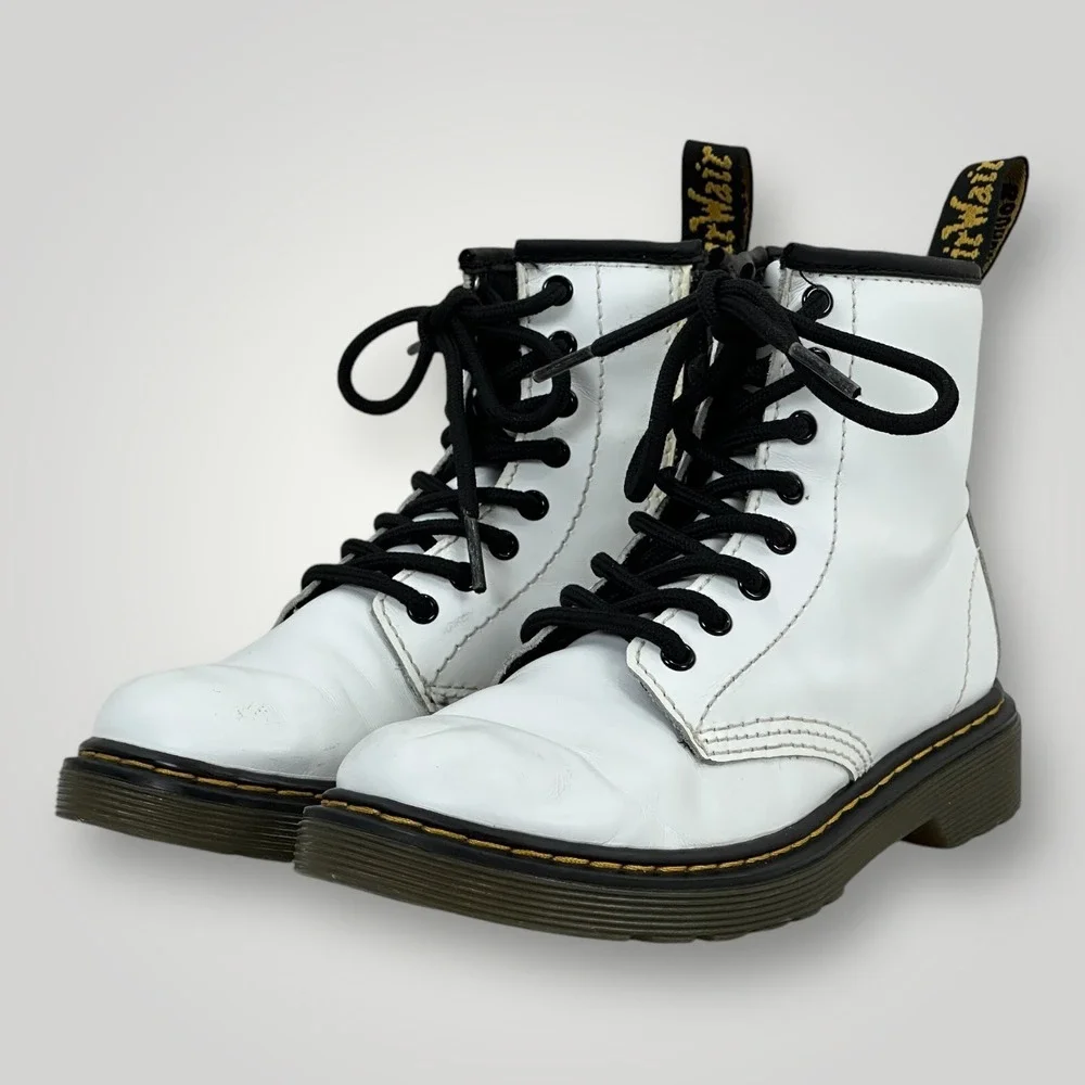 Doc Martens White Leather Unisex Side Zip Boots 1460 Junior Youth US‎ Size 1